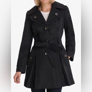 London Fog Women’s Single Breasted Hooded Belted Trench Coat Black Sz XXL NWT